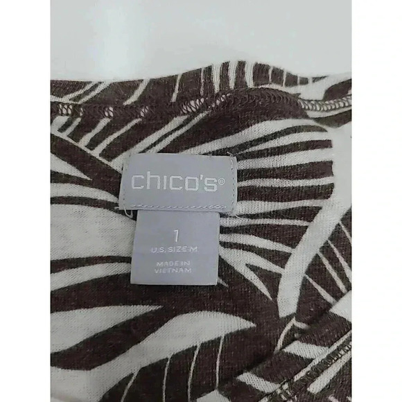 Chico's 100% Linen Shirt Women's Size Medium Brown and White Leaves - Picture 4 of 7